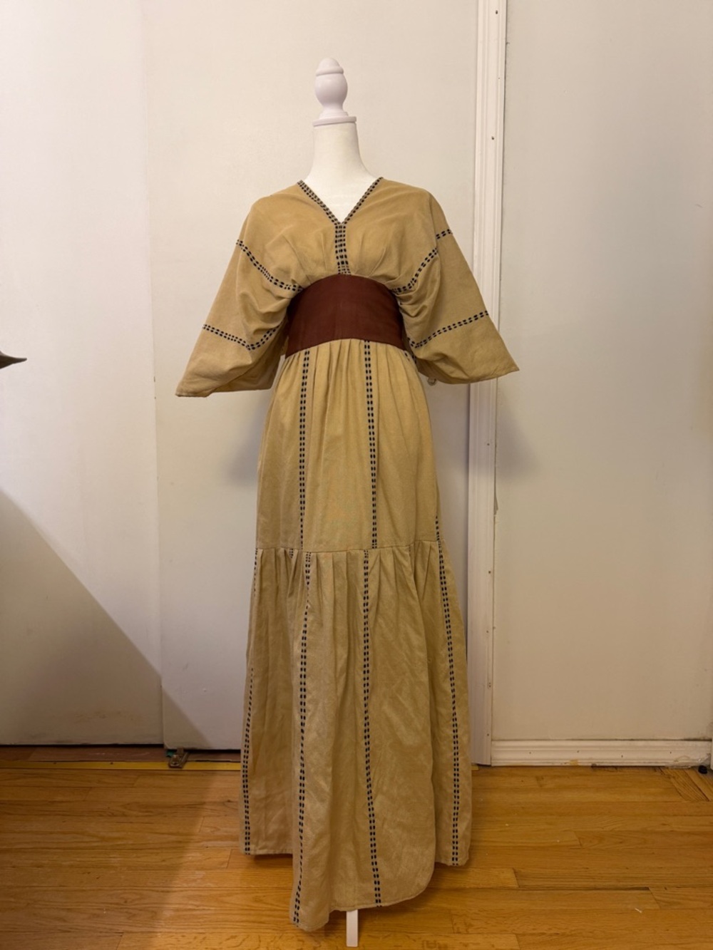 Ethiopian silk/cotton maxi dress - Tan